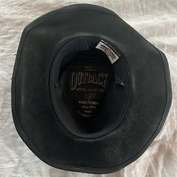 [ vintage ] black leather hat cowboy hat